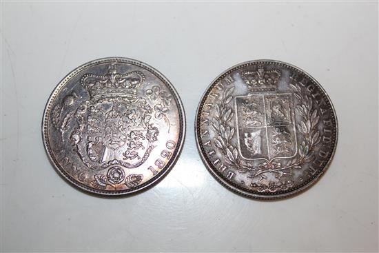 George IV 1820 half crown and an 1844 half crown